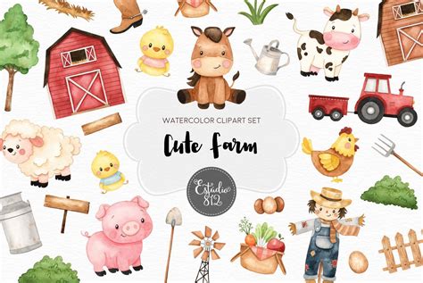 Cute Farm Animals | Watercolor animals, Farm animals, Animal clipart