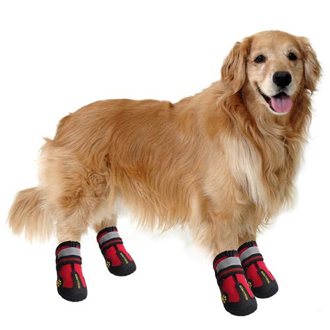 QUMY Dog Boots Waterproof Shoes for Large Dogs with Reflective Velcro Rugged Anti-Slip Sole Red 4PCS