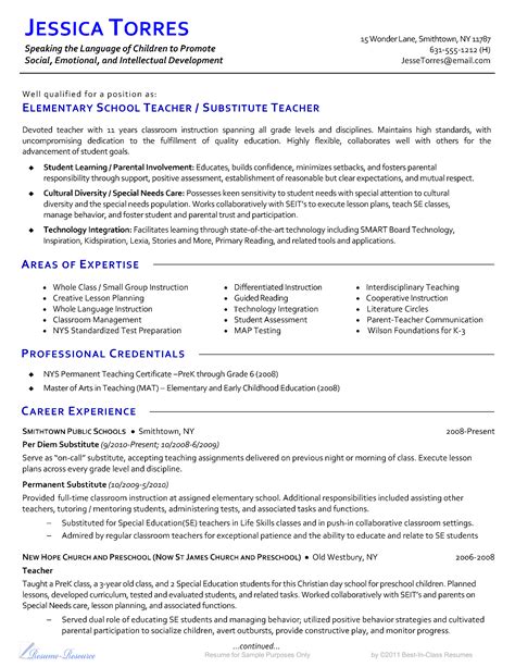 Elementary Teacher Resume Template Free