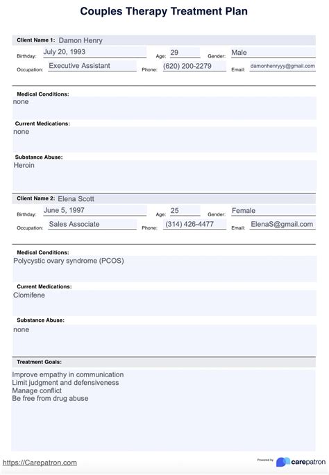 Couples Therapy Treatment Plan & Example | Free PDF Download