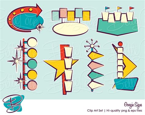 Googie Signs Clip Art Set Hi-quality png & by BetteLoveStudio