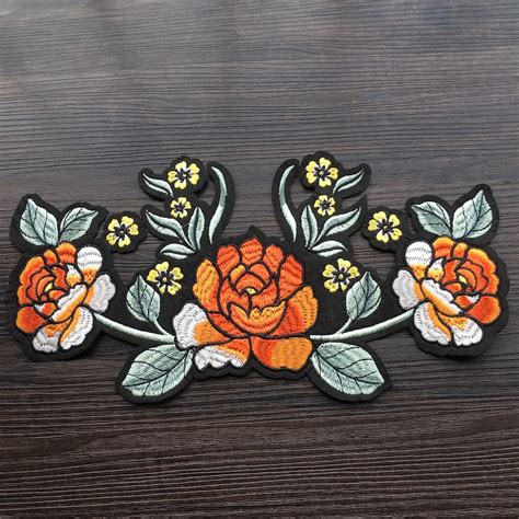 1Pcs Orange Applique Embroidery Flower Patches for Clothing Iron on ...