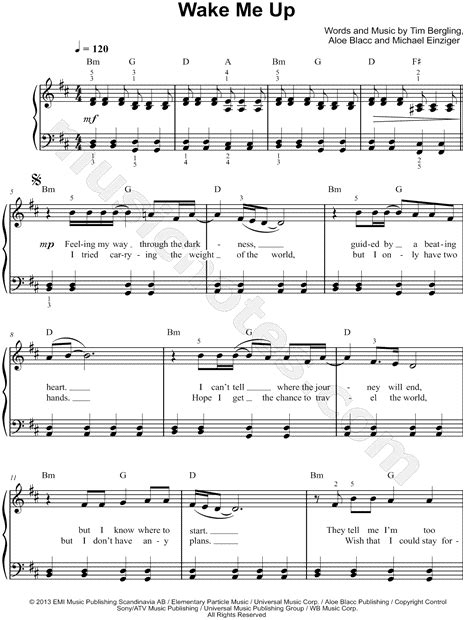 Avicii "Wake Me Up" Sheet Music (Easy Piano) in B Minor - Download ...