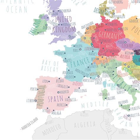 Europe Map, PRINTABLE Europe Capitals Map, Map of Europe Wall Art Kid ...