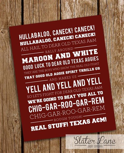 Texas A&M Fight Song Wall Art Printable Download Crimson - Etsy