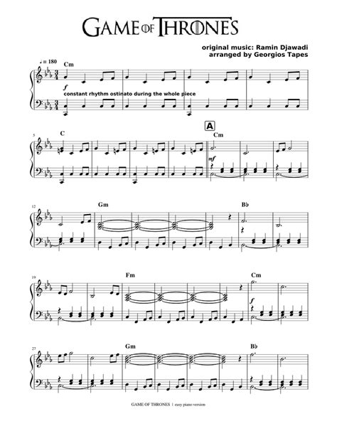 Game of Thrones - main title Sheet music for Piano | Download free in ...