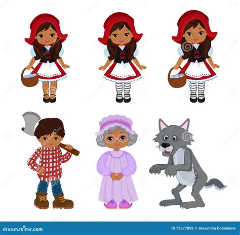 Cartoon Vector Illustrations Set of Little Red Riding Hood Fairy Tale Characters Stock Vector ...