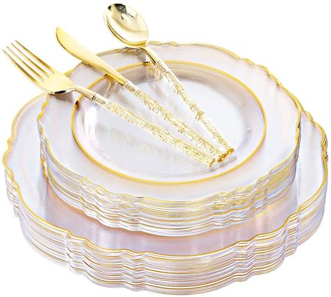 Wholesale Liacere 150PCS Clear Gold Plastic Plates & Disposable Gold Plastic Silverware with ...