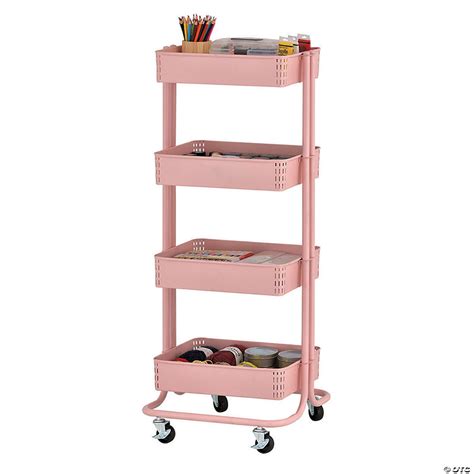 ECR4Kids 4-Tier Metal Rolling Utility Cart - Pink | Oriental Trading