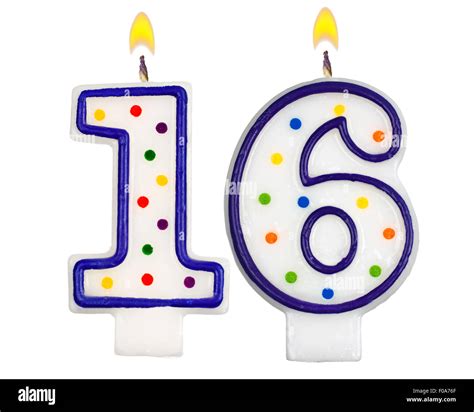 Birthday candles number sixteen isolated on white background Stock ...