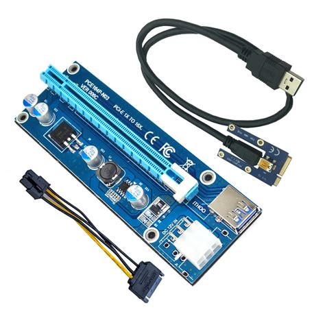 Mini PCI E to PCI Express Extender Riser Card PCIE 1x to 16x Slot USB3.0 Data Cable SATA to 6Pin ...