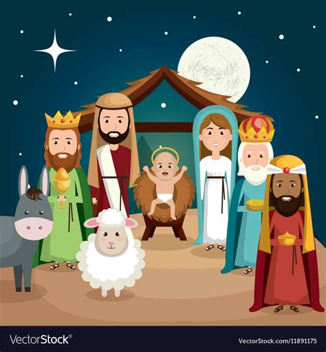 Happy merry christmas manger character Royalty Free Vector