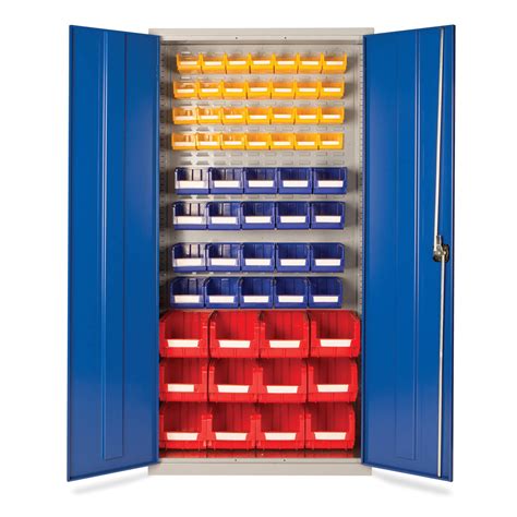 Small Parts Storage Cupboard - supplied with 60 bins (Grey Cabinet and ...