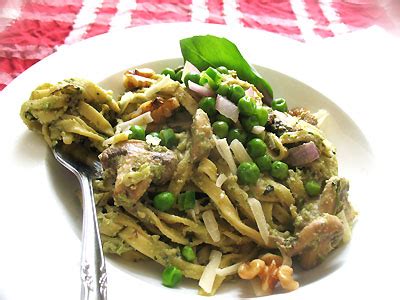 Linguine with Pea-Basil Pesto and Mushrooms | Lisa's Kitchen | Vegetarian Recipes | Cooking ...