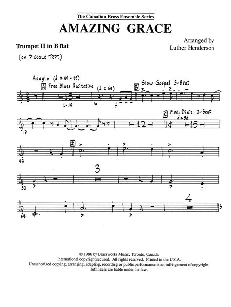 Amazing Grace - Bb Piccolo Trumpet by Luther Henderson Sheet Music for ...