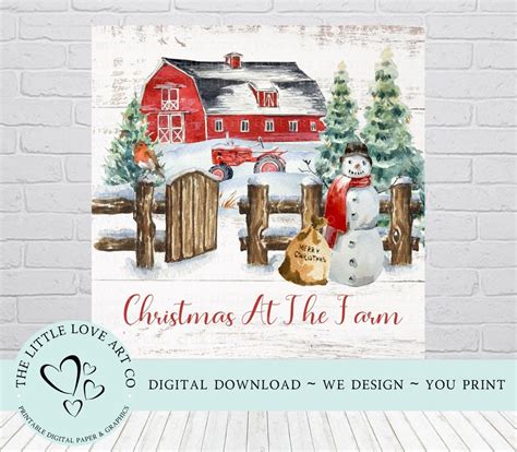 Red Barn Farm Christmas Design Christmas Farm Scene Digital - Etsy