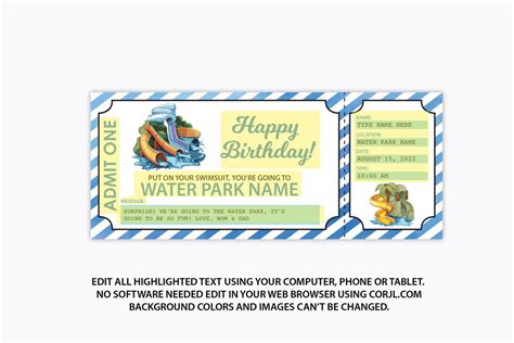 Surprise Water Park Ticket Birthday Gift Editable Water Park - Etsy