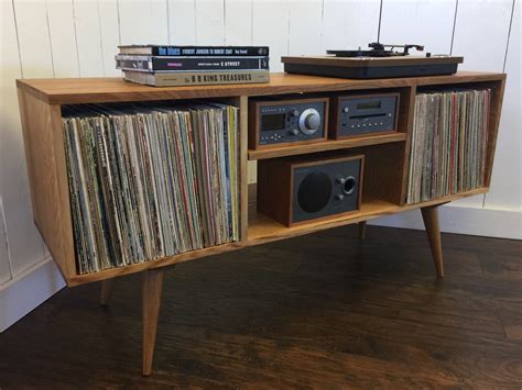 New mid century modern record player console turntable stand