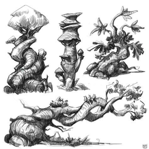 Fantasy Tree Drawing, Fantasy Drawings, Art Drawings, Plant Sketches ...