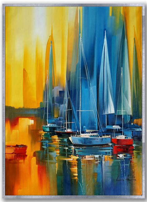 Regatta Seascape Sailing Boat Sailboat Yachting Hand Painted Modern Impressionist Oil Painting ...