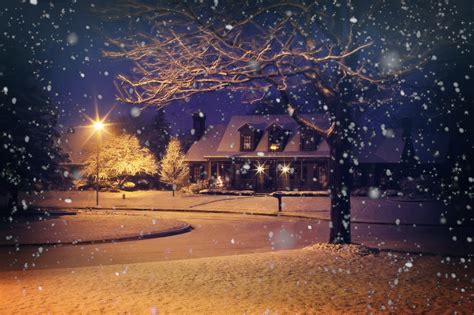 Free Images : light, sunlight, home, evening, weather, snowy, snowfall ...