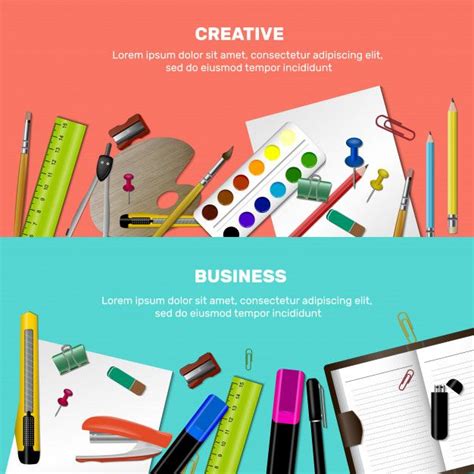 Horizontal stationery banner set Cartoon Images, Cartoon Styles, Free Banner, Vector Portrait ...