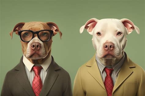 Premium Photo | A painting of two dogs in suits and a man in glasses