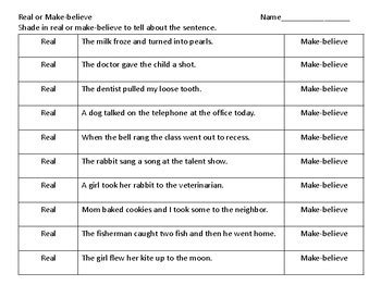 いろいろ sentences real and make believe worksheets 216595-Sentences real and make believe worksheets