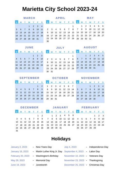 Marietta City Schools Calendar 2023-24 With Holidays