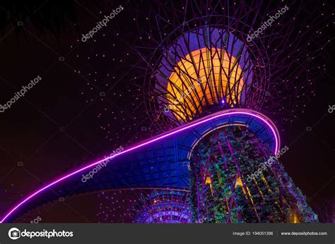 Singapore Night Skyline at Gardens by the Bay. SuperTree Grove – Stock Editorial Photo ...