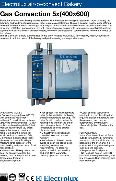 Electrolux Convection Oven Users Manual Air o convect Bakery