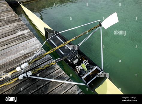 Rowing boat on the Olympic regatta course Oberschleissheim (also called regatta course ...