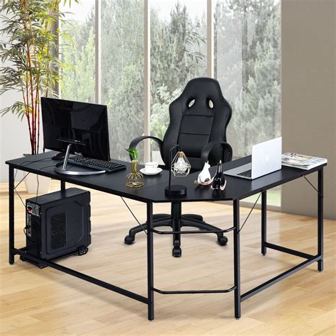 Gymax L Shaped Desk Corner Computer Desk PC Laptop Gaming Table Workstation Black/Natural/Brown ...