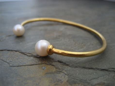 Double Pearl Cuff, Cultured Pearl Bracelet, June Birthstone, Natural ...