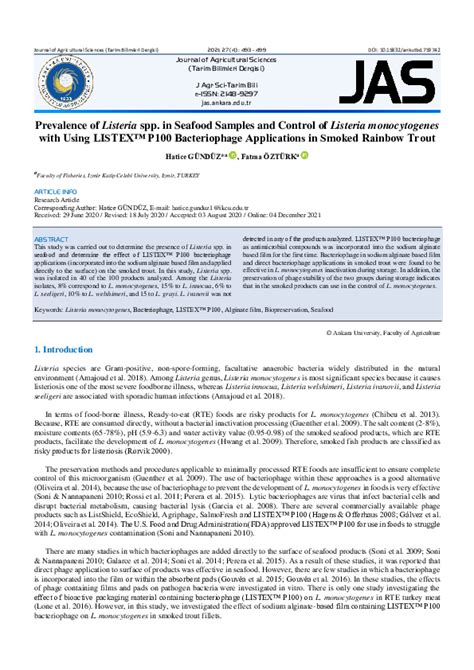 (PDF) Prevalence of Listeria spp. in Seafood Samples and Control of Listeria monocytogenes with ...