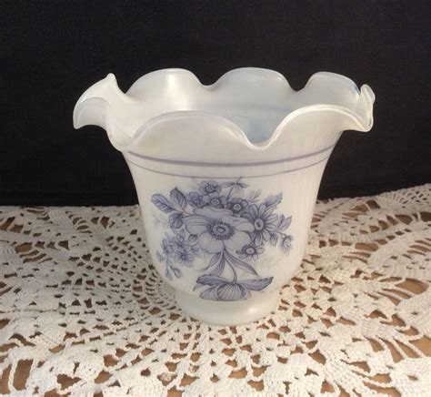 Vintage Globe Shade Ceiling Fan Blue & White Floral Glass Ruffle | #1946383377