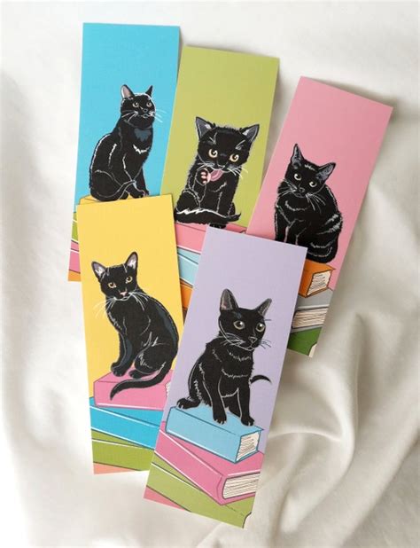 Black Cat Bookmarks Eco-friendly Set of 5 | Etsy