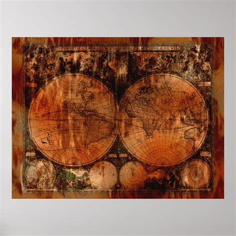 Arty Vintage Old World Map Poster | Zazzle