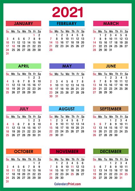 Printable 2021 Calendar With Holidays Free Letter Templates - PELAJARAN