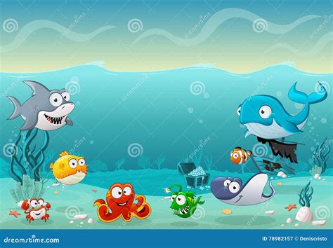 Cartoon Fish Under the Sea. Stock Vector - Illustration of animal, underwater: 78982157