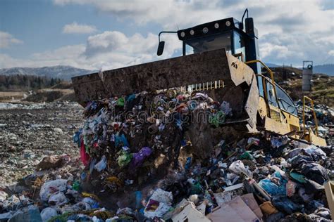 Garbage Truck Unloading Waste on Landfill, Environmental Concept. Stock Image - Image of carbon ...