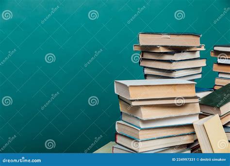 Stacks of Books in the University Library on a Green Background Stock Image - Image of ...