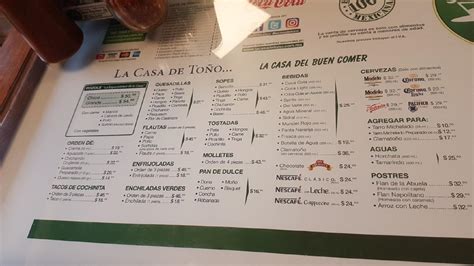 Menu at La Casa de Toño restaurant, Mexico City, Av. Insurgentes Sur ...