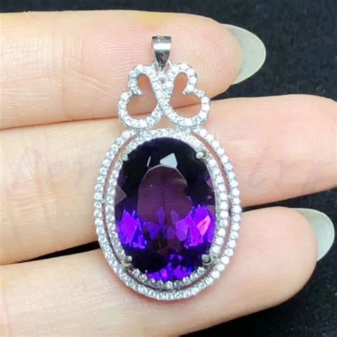 Amethyst necklace pendant Natural real amethyst 925 sterling silver 12*16mm 9ct big gemstone # ...