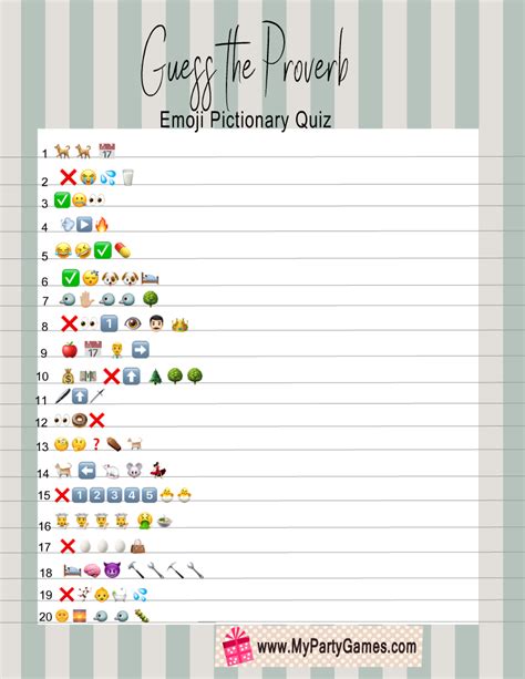 Free Printable Guess the Proverb Emoji Pictionary Quiz