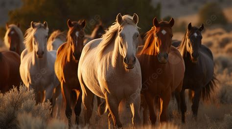 Group Of Horses Looking At A Sunset Background, Pictures Of Wild Horses Background Image And ...