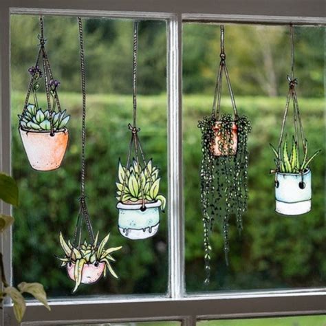 Illustrated Hanging Plants Window Clings | Etsy