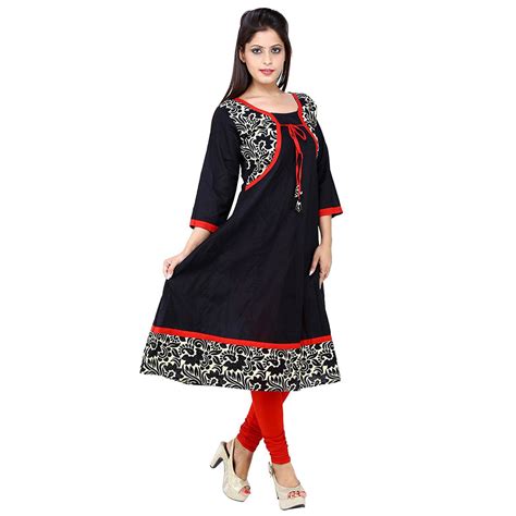 Black Color Koti Style Printed Anarkali Kurta – Lady India