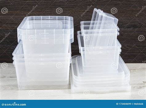 Lot of Empty Clear Plastic Storage Boxes Stacked. Ready for Home Organizing Sorting Concept ...