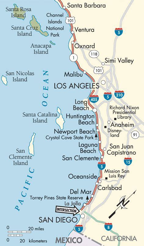 a map showing the location of los angeles and its major cities ...